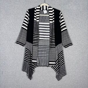 Bali  Cardigan Duster Large Black‎ Draped Liquid Slinky Knit Artsy Asymmetric